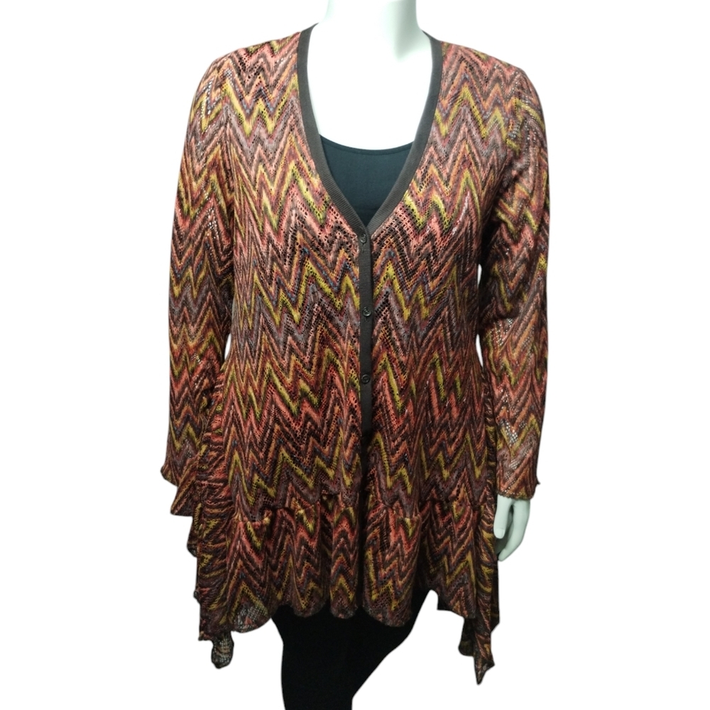 Anthropologie Ivy Jane Women's Whimsical Chevron Asymmetrical Cardigan size L‎